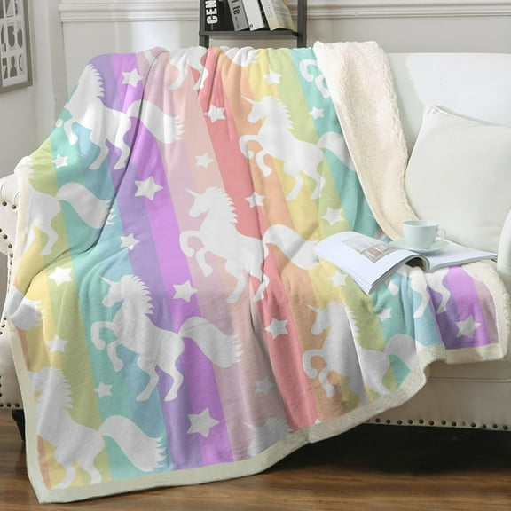 Unicorn Blankets and Throws Rainbow Unicorn Sherpa Blanket Super Soft Cozy Plush Fleece Blanket Fantasy Girls Room Decor, Gallop Rainbow,Twin (60" X 80")