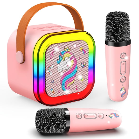 Unicorn Bluetooth Karaoke Speaker with 2 Wireless Microphones, Portable Karaoke Machine for Adults, Wireless Portable PA System for Home Party, Family Gathering & Christmas Gift, Easy to Use