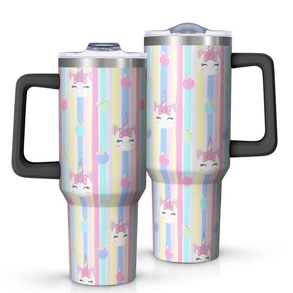 Unicorn and Bow Pink Pattern OneSize Tumbler with Handle 1 Pack, Vacuum Insulated Insulated Drinking Cup Durable Gifts Ideas for Students Teachers Office Workers