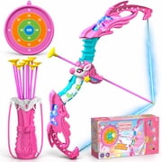 Unicorn Bow and Arrow Set for Girls, LED Light Up Archery Toy with 10 Suction Cup Arrows, Target & Quiver, Indoor Outdoor Toy for Kids 3-12