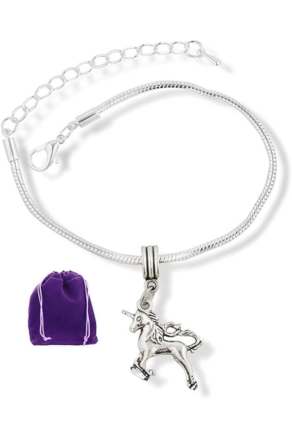 Unicorn Bracelet Jewelry Charm Stuff Unicorn Gifts for Girls Women Men Boys Silver Plated Snake Chain Accessories and Gift for Anyone