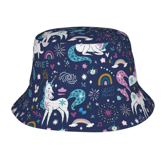 Unicorn Bucket Hat Beach Sun Cap Packable Fisherman Hat for Women and Men Fishing Gardening Hiking Camping