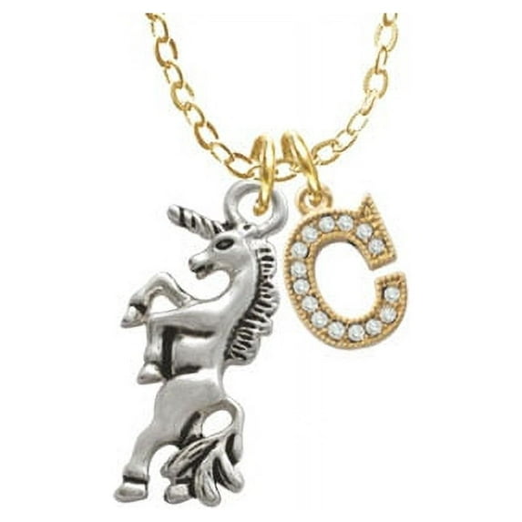 Unicorn - C - Gold Tone Crystal Initial Sophia Necklace, 18"+1"