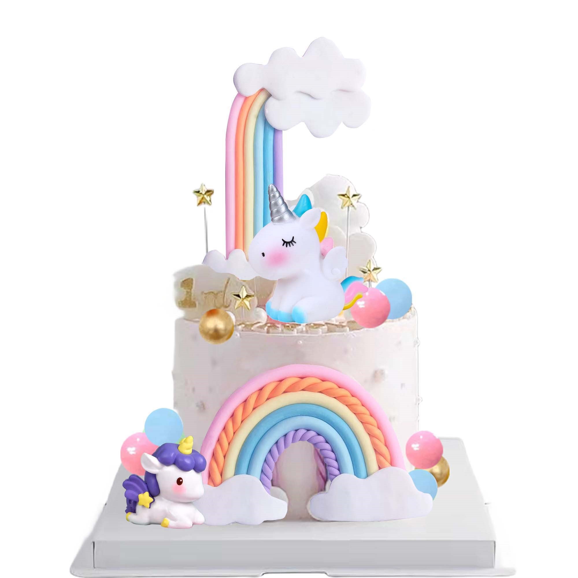 Unicorn Cake Topper, Qoadwem 19PCS Rainbow Unicorn Cake Topper For ...