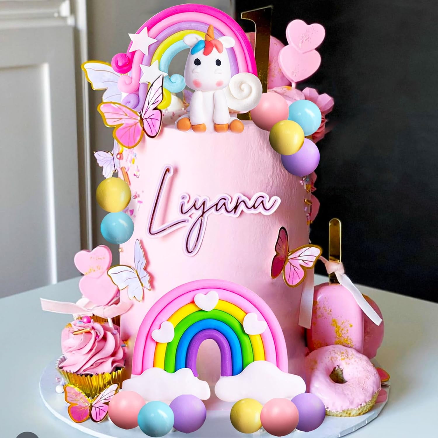 Unicorn Cake Topper, Qoadwem 23Pcs Unicorn Rainbow Cake Toppers For Girls with Rainbow Heart Unicorn Cloud Balloon Happy Birthday Cake Decorations For Boys Girls Kids Birthday
