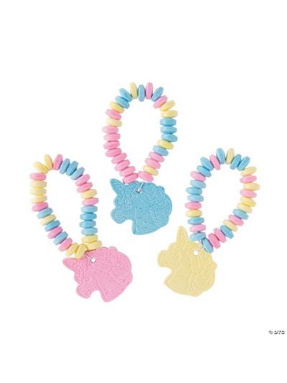 Unicorn Candy Bracelets with Charms, Set of 12 Individually Wrapped, Unicorn Birthday Party Favors for Kids