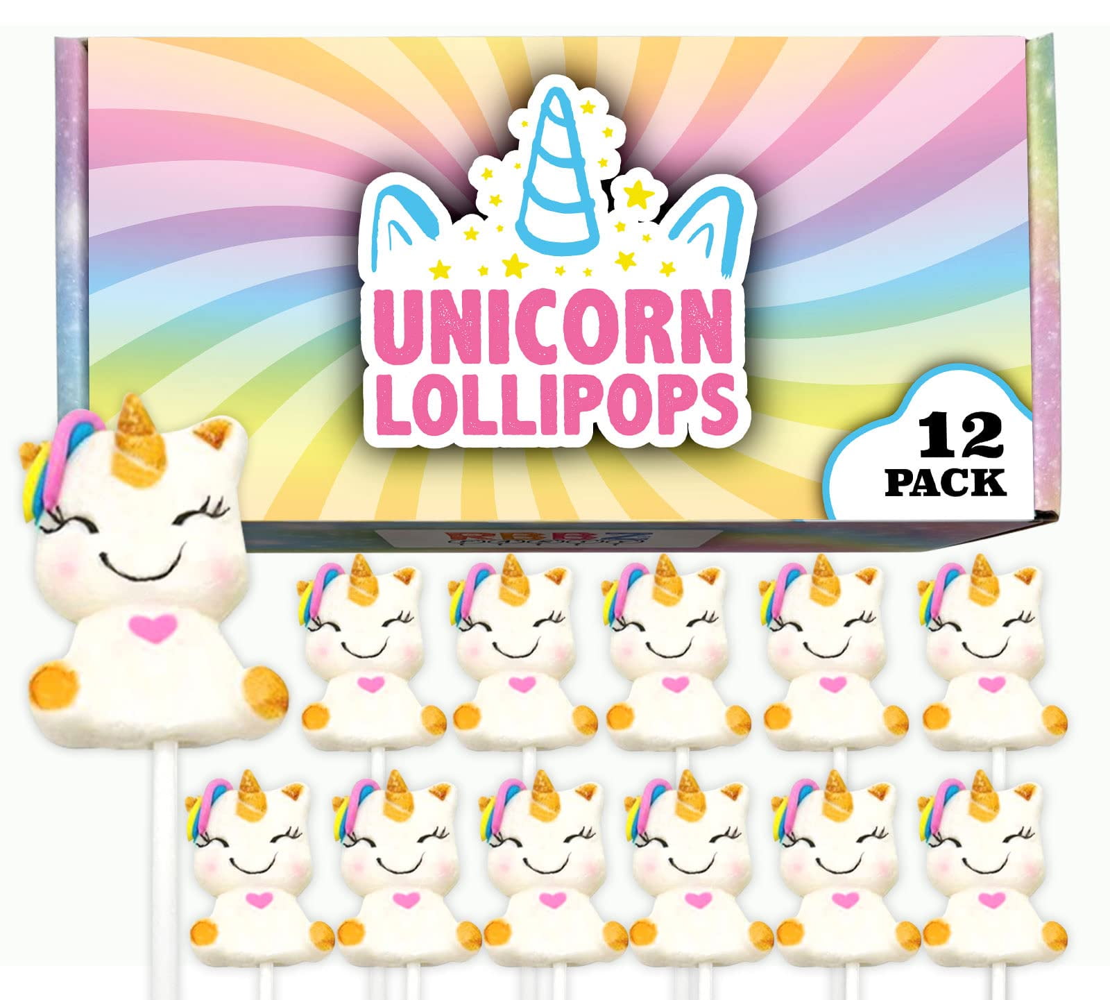 Unicorn Candy Lollipops (12 pieces) Individually Wrapped Suckers, Great ...