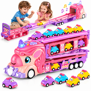 Unicorn Car Toys Set 6 Princess Cars & 2-Player Fold Out Track with Light & Sound 2 Player Race Mode Game Friction Power Car Toys Birthday Gift for Girls Age 4-6