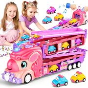 Unicorn Car Toys Set 6 Princess Cars & 2-Player Fold Out Track with Light & Sound 2 Player Race Mode Game Friction Power Car Toys Birthday Gift for Girls Age 4-6