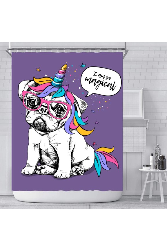 Unicorn Cartoon Shower Curtain Modern Cloth Fabric Bathroom Decor Set with Hooks 72x72inch