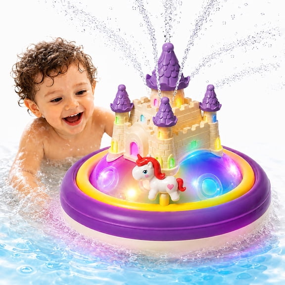 Funtogether Toys Baby Bath Toys, Toddler Pool Toys for Kids, Automatic Water Sprinkler and Floating Fountain Toy with Color-Changing Feature, Bathtub Pool Toy for Kids 12-18 Months