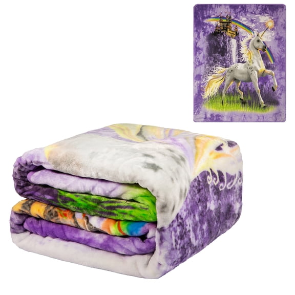 Unicorn Castle Flannel Blanket, QUEEN, 79"x 95", Lightweight Microfiber, Multi Purpose