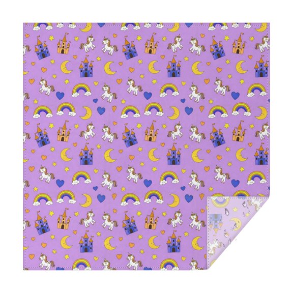 Unicorn and Castle Purple Pattern Square Tablecloth, Waterproof Wipeable Spillproof Washable Table Cover for Home Kitchen Party and Daily Decor 60"x60"
