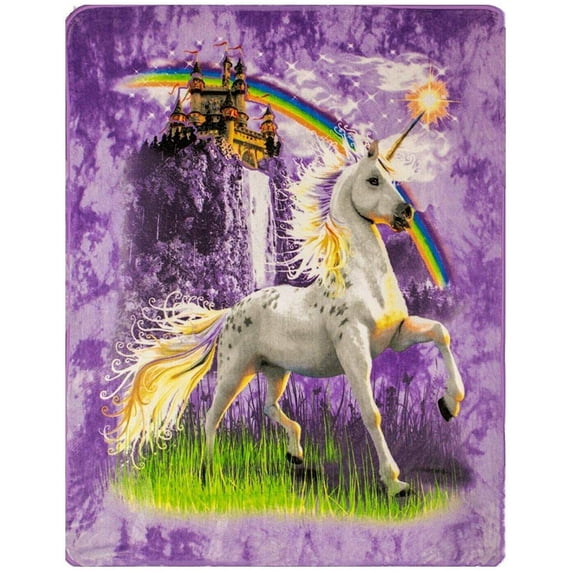 Unicorn Castle Signature Collection Queen Size Reversible Plush Blanket 79" x 95"