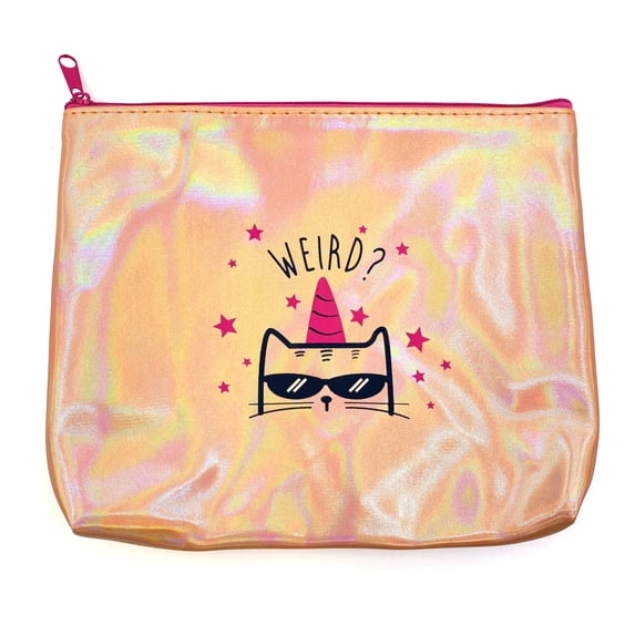 Unicorn Cat Makeup Bag - Funny Pink Iridescent Cosmetic Organizer Bag