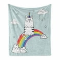 thumbnail image 1 of Unicorn Cat Soft Flannel Fleece Throw Blanket, Sketchy Rainbow Follow Your Dreams Inspirational Fantasy Sky, Cozy Plush for Indoor and Outdoor Use, 60" x 80", Multicolor, by Ambesonne, 1 of 6