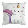 thumbnail image 1 of Unicorn Cat Throw Pillow Cushion Cover, Fictitious Horned Character with Cute Face Expression Girls Kids, Decorative Square Accent Pillow Case, 24 X 24 Inches, Pale Pink Orange Lilac, by Ambesonne, 1 of 2