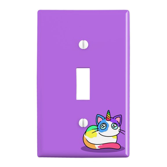 Unicorn Cat with Rainbow Calico Markings Plastic Wall Decor Toggle Light Switch Plate Cover