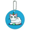 thumbnail image 1 of Unicorn Cat with Rainbow Mouse Toys Round Luggage ID Tag Card Suitcase Carry-On, 1 of 7