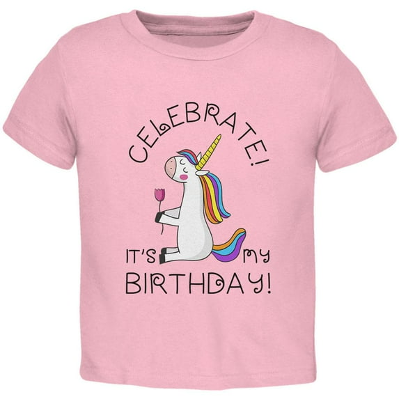 Unicorn Celebrate it's my Birthday Toddler T Shirt Light Pink 2T