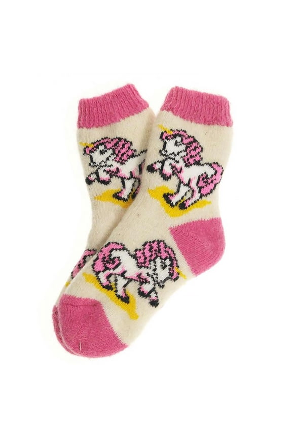 Unicorn Children's Woolen Socks in Size 16-18 (color: pink, white)