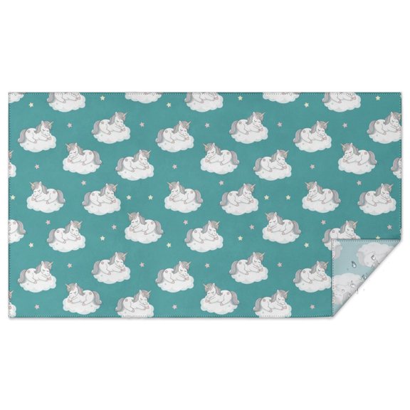 Unicorn and Cloud Blue Pattern Rectangle Tablecloth 60"x102", Waterproof Polyester Wipeable Spillproof Table Cover for Dining Camping Indoor and Outdoor Use