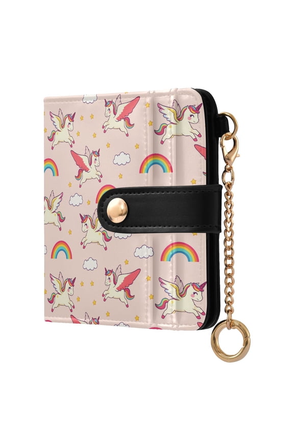 Unicorn Cloud Rainbow Small Wallet for Women RFID Blocking Bifold PU Leather Credit Card Holder with Zipper Coin Pocket Compact Cute Travel Purse Magnetic Snap 7 Card Slots