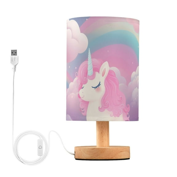 Unicorn Clouds in Rainbow Table Lamp USB Bedside Desk Nightstand Lamp Printed Gifts Small Lamp Wood Base for Bedroom Living Room Kids Room College Dorm