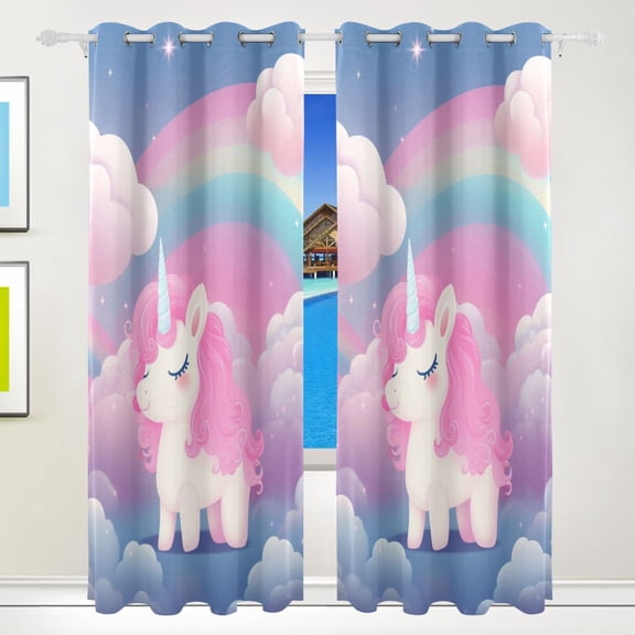 Unicorn Clouds in Rainbow Curtains Black Out 72 Inch Length Curtains for Sliding Glass Doors Bedroom Living Room 2 Pack