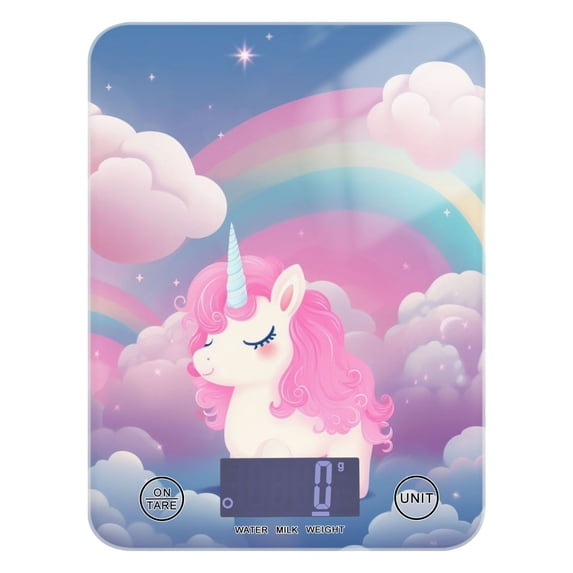 Unicorn Clouds in Rainbow Food Scale Digital Kitchen Scale Waterproof Tempered Glass Tare Function 11 lb for Baking Cooking Meal Prep