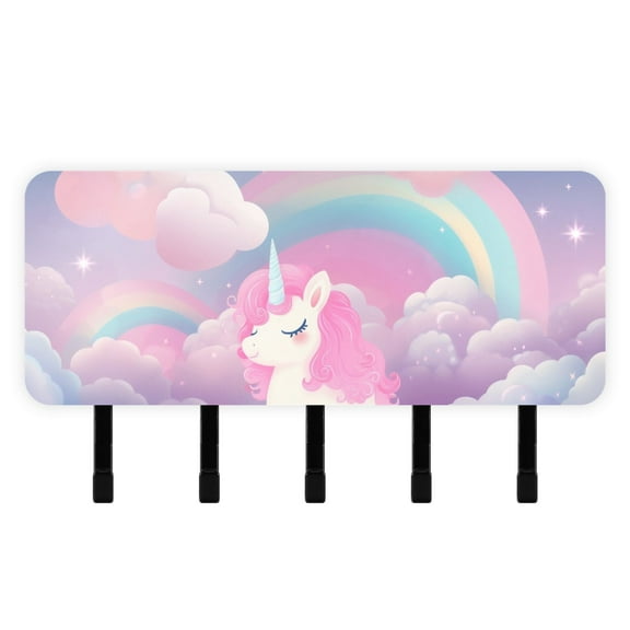 Unicorn Clouds in Rainbow Mail Holder Organizer Wall Mount with Shelf Key Holder Key Rack with 5 Key Hooks for Wall Decorative