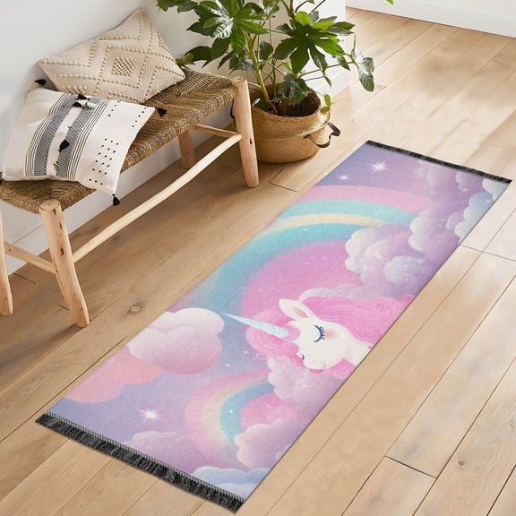 Unicorn Clouds in Rainbow Runner Rug Machine Washable Area Rugs Carpet Non Slip Entryway Mat for Bedroom Entryway Front Door