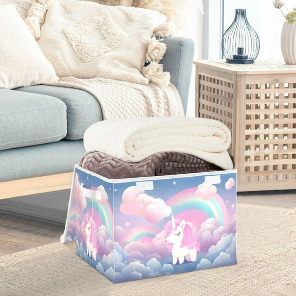 Unicorn Clouds in Rainbow Storage Basket Foldable Laundry Basket Shelf Kids Toy Storage Container Organizer with Handles