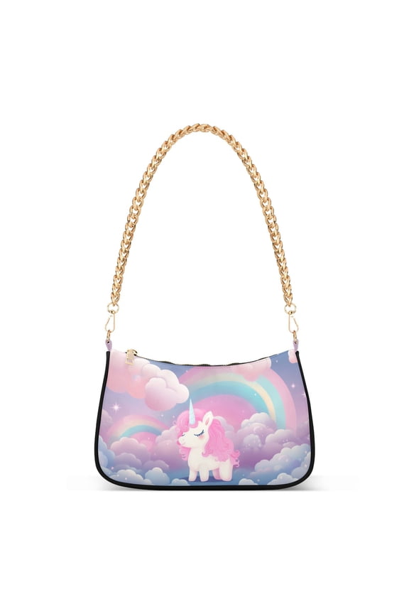 Unicorn Clouds in RainbowWomen Small Shoulder Bag Crossbody Tote Hobo Bags Purse Clutch Handbags with Chain Strap for Women