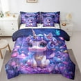 thumbnail image 1 of Unicorn Comforter Set Purple Galaxy Starry Twin 7-Piece Bedding Set Teens Botancial Mushroom Decor Bed In A Bag Butterfly Kawaii Animals Fitted Sheet, 1 of 5
