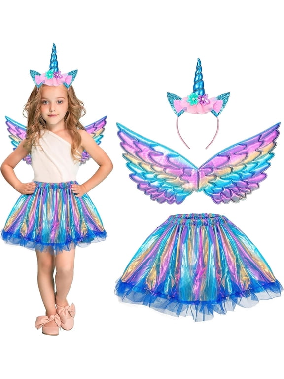 Unicorn Costume Kids Tutu Skirt for Girls with Unicorn Wings Headband Unicorn Dress for Birthday Outfit Christmas New Year Cosplay