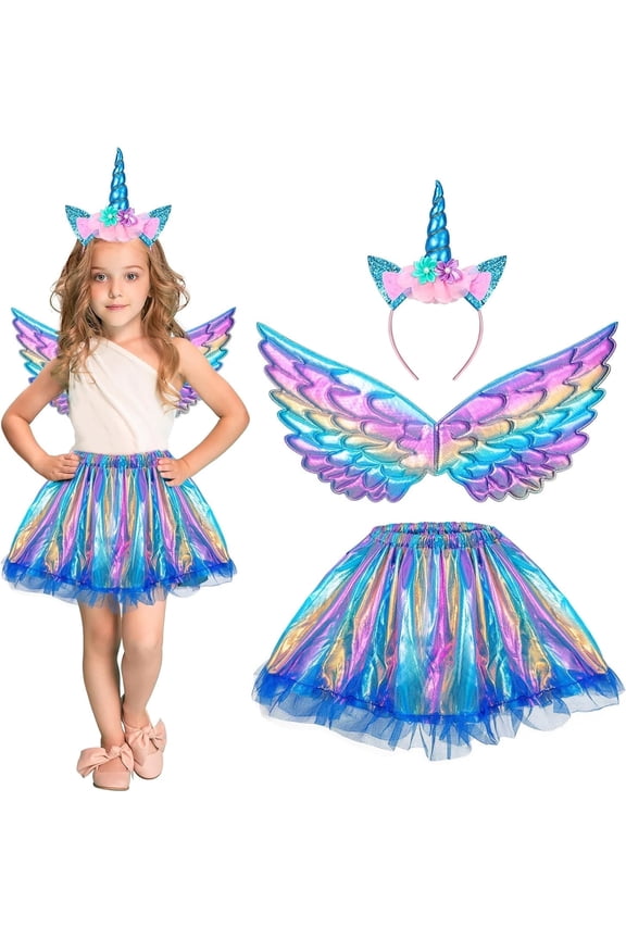 Unicorn Costume Kids Tutu Skirt for Girls with Unicorn Wings Headband Unicorn Dress for Birthday Outfit Christmas New Year Cosplay