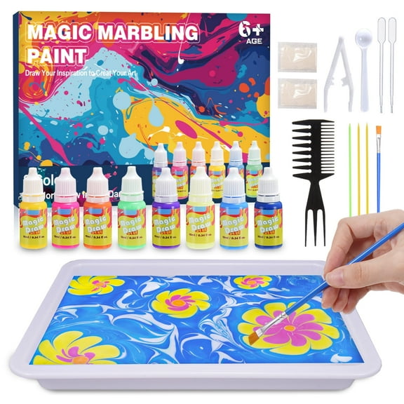 Glow Water Marbling Paint Kit, Painting Craft Kits for Kids Age 6-8, Gifts for 6 7 8 9 10-12 Year Old Boys Girls, Birthday Gift Ideas