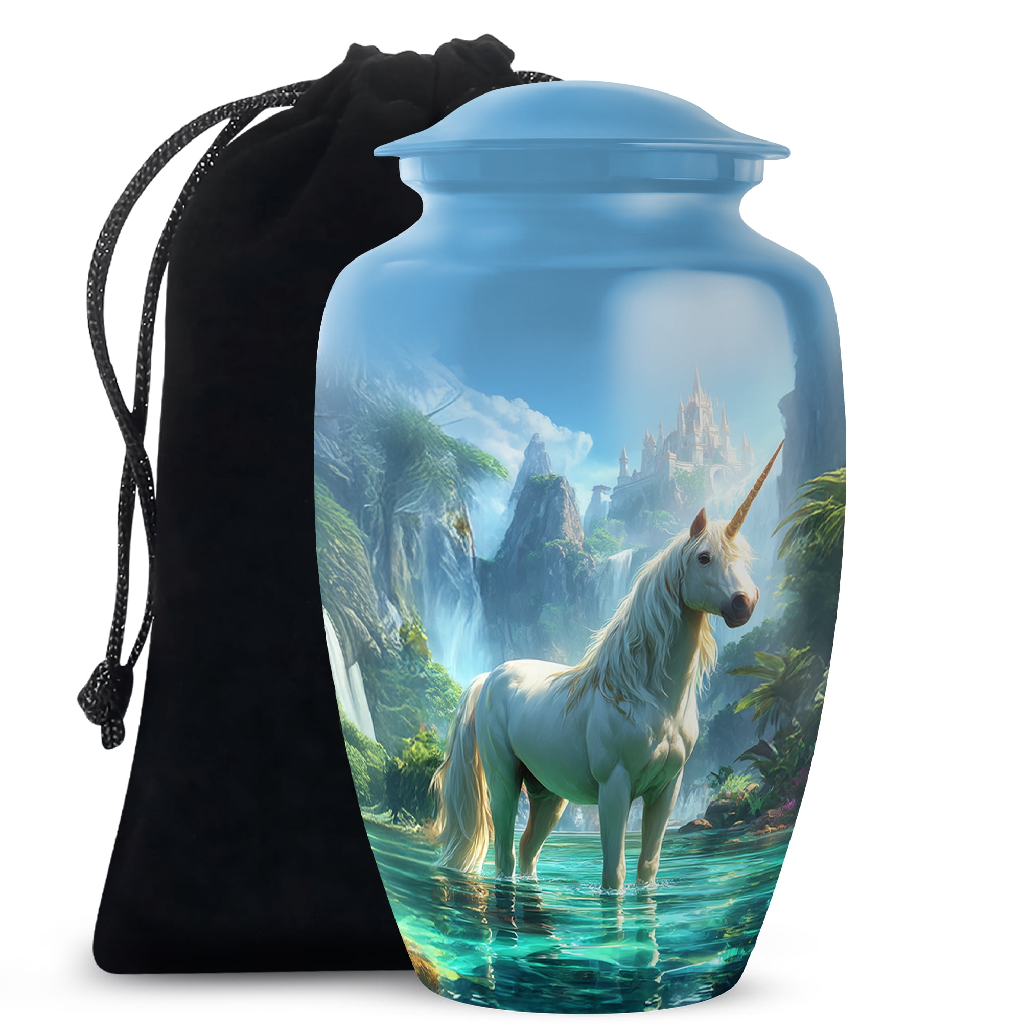 Unicorn Cremation Urn For Mom, Blue Urn For Adult Male, Cloud Large Decorative Urns For Ashes For Women 10-inch, Funeral Burial Urns For Human Ashes Adult Man