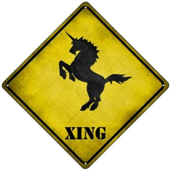 Unicorn Crossing Metal Sign caution xing fantasy Size: 8 inch x 8 inch