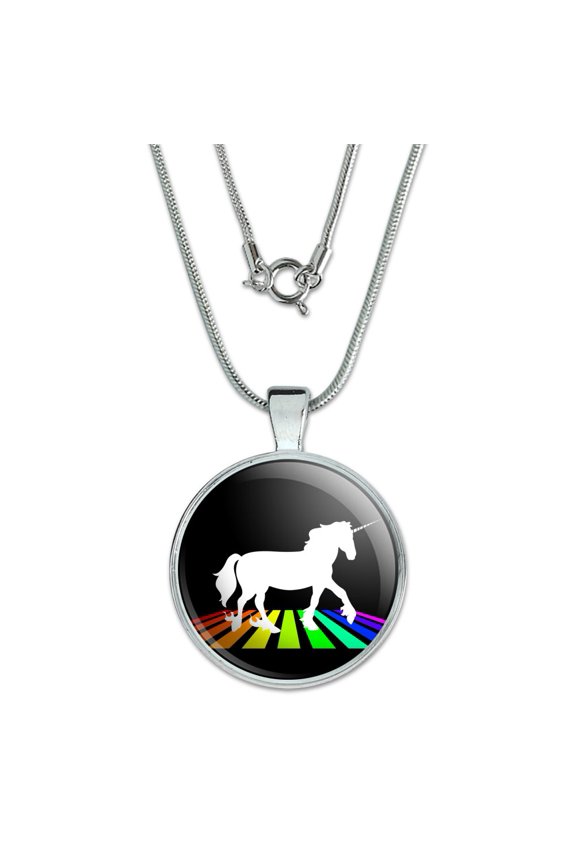 Unicorn Crossing Rainbow 1" Pendant with Sterling Silver Plated Chain