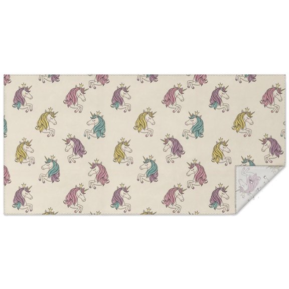 Unicorn and Crown Beige Pattern Rectangle Tablecloth 60"x120", Waterproof Polyester Wipeable Spillproof Table Cover for Dining Camping Indoor and Outdoor Use