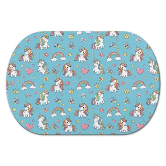 Unicorn and Crown Blue Pattern Diatomaceous Earth Bath Mat, Non-Slip ...