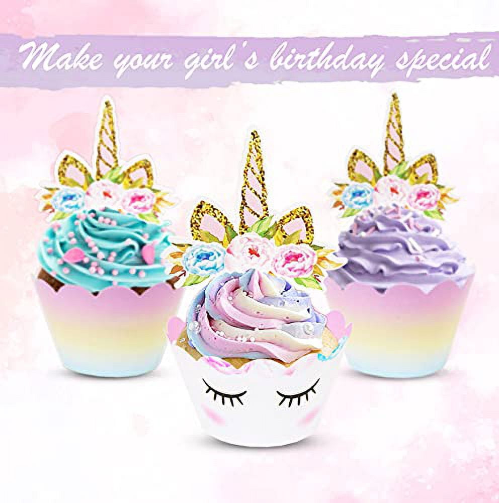 Gracie’s Corner Birthday Cupcake Pick Toppers — 12 Count, Double-Sided, Pink Multi-Color For Kids' Parties