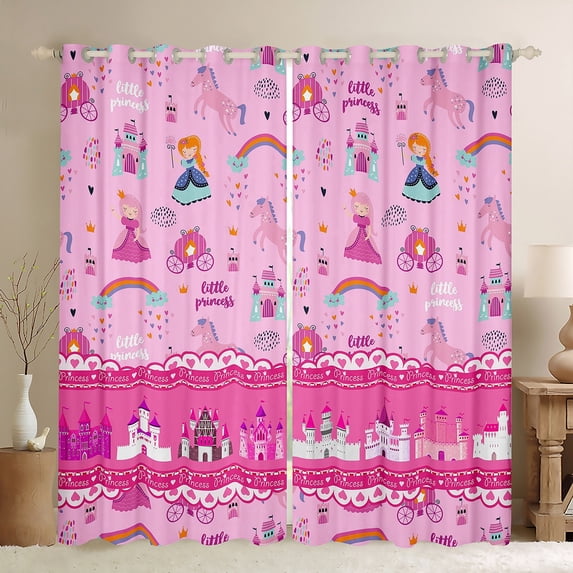 Unicorn Curtains & Drapes Pink Room Decor,Cute Rainbow Blackout Curtains,Dreamy Horse Cartoon Animals Window Treatments