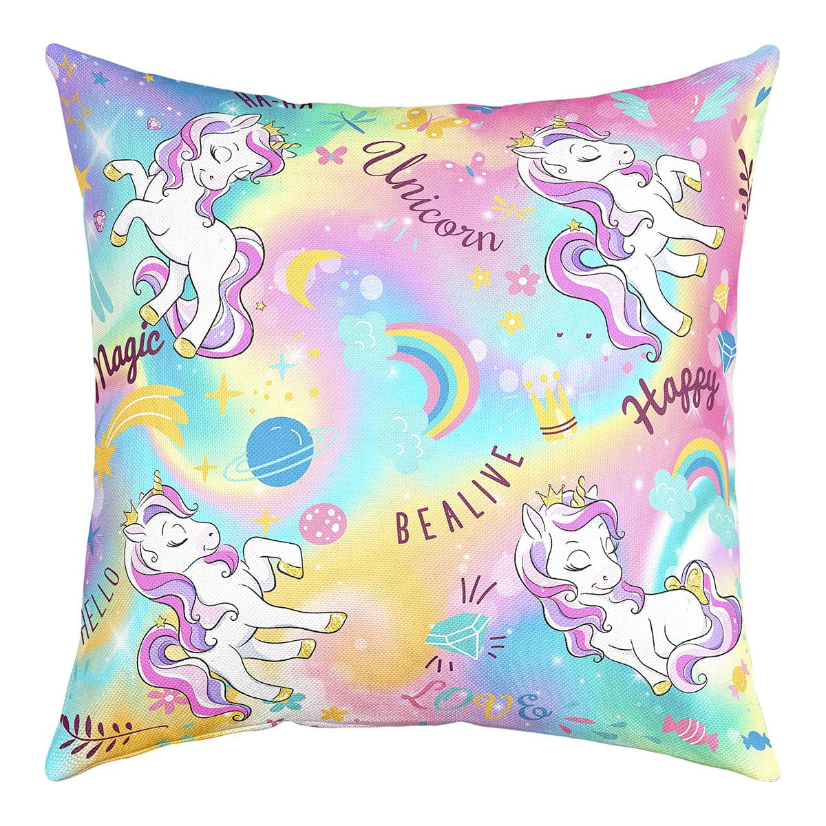 Unicorn Cushion Cover 24x24 inch Size Cartoon Rainbow Throw Pillow ...