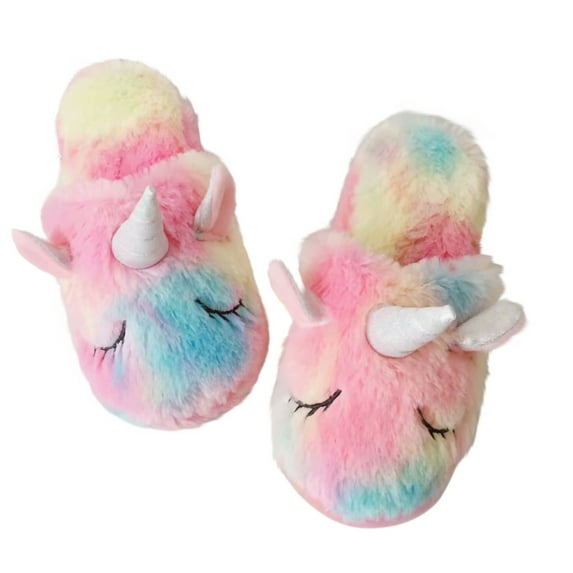 Unicorn Cute Girls Women Cozy Unicorn Plush Sherpa Indoor Outdoor Slipper, (Youth L) Small/Medium