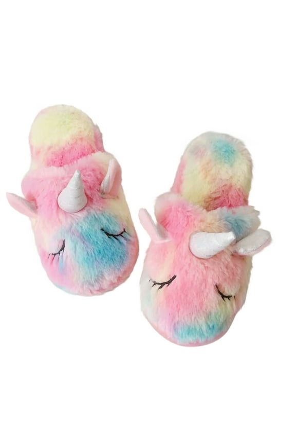 Unicorn Cute Girls Women Cozy Unicorn Plush Sherpa Indoor Outdoor Slipper, (Youth L) Small/Medium