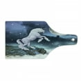 thumbnail image 1 of Unicorn Cutting Board, Creature up Cliffs Rocks in Full Moonlight Sky Fantasy Design Artprint, Decorative Tempered Glass Cutting and Serving Board, Wine Bottle Shape, Lilac Blue, by Ambesonne, 1 of 1