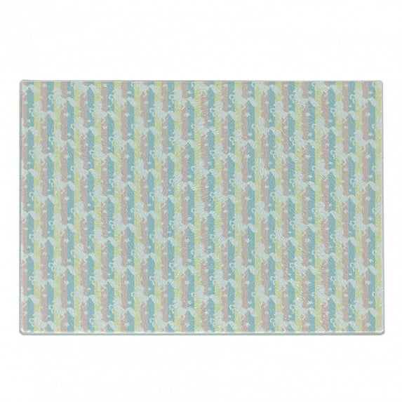 Unicorn Cutting Board, Pastel Colored Vertical Stripes with White Unicorn Silhouettes and Stars Fantasy, Decorative Tempered Glass Cutting and Serving Board, Small Size, Multicolor, by Ambesonne
